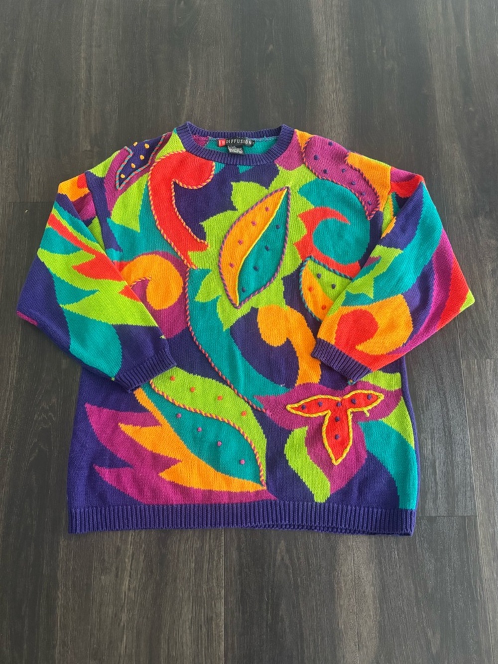 Vintage Sweater Mens Large Purple 90s Abstract 3D Style Santoria Sweatshirt